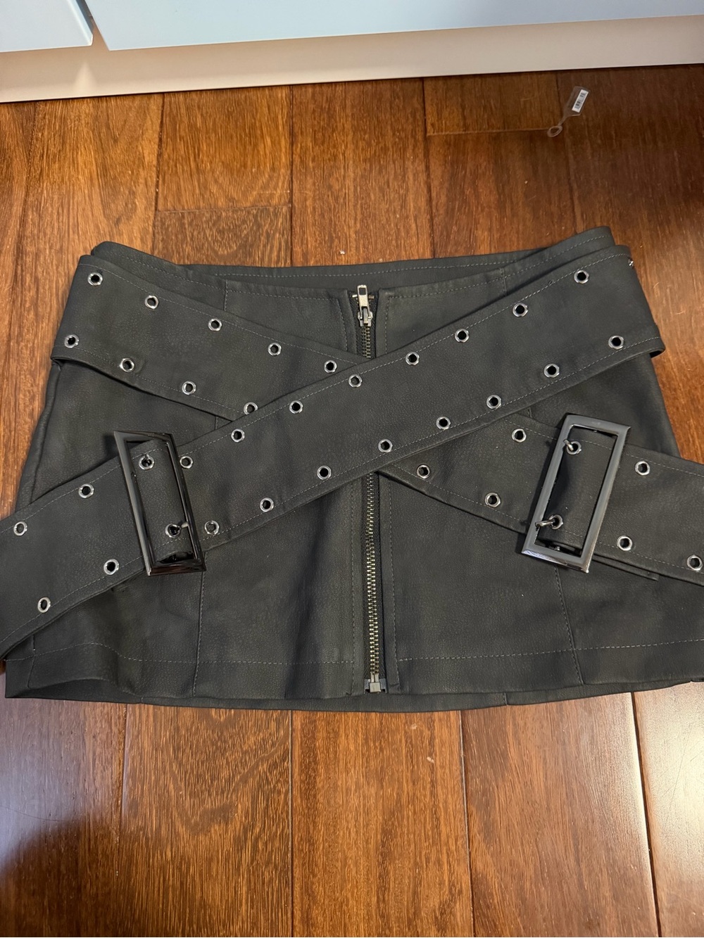 Black Grommet Buckle Mini Skirt